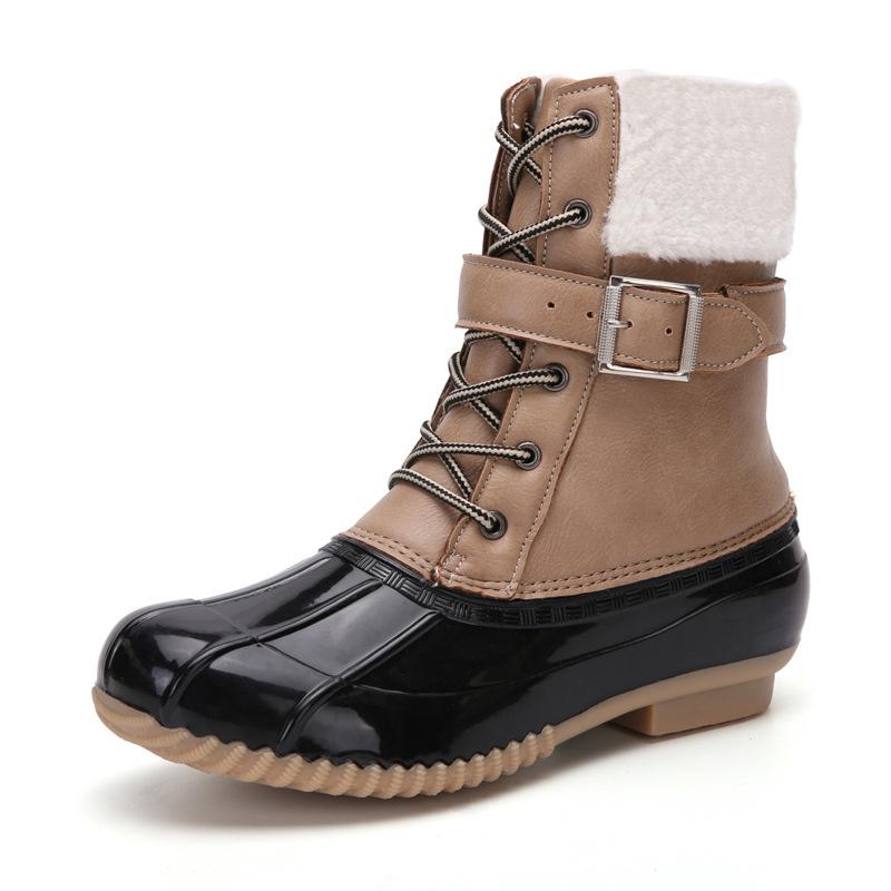 Women's Boots Lady Duck Boots Fur Waterproof Zipper Rubber Sole Women Rain Boots Lace Up Ankle Shoes Fur Winter Lady Shoes