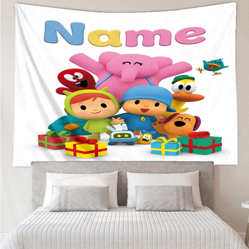 Custom Name Pocoyo Print Tapestry, Backdrop, Easy Setup, Ideal for Bedroom, Office & Living Room, with Aesthetic Wall Hanging Decor.