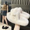 Design Cotton Sense 2025 Autumn and Winter Flat Bottom Niche Large Size New Fluffy Slippers Women Wear Internet Celebrity Fashion Home