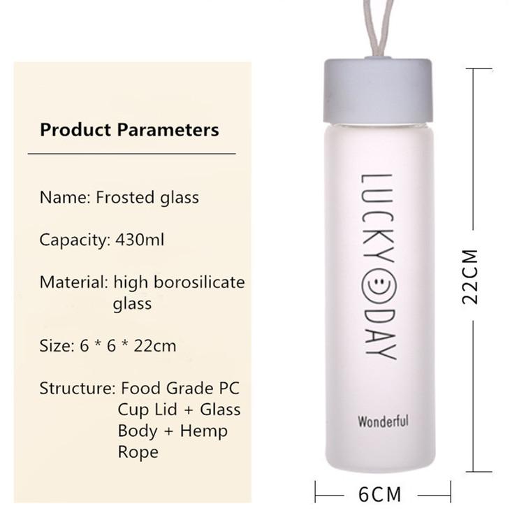Personalised Custom Logo 430ml Glass Waterbottles Borosilicate Frosted Glass Water Drinking Bottle