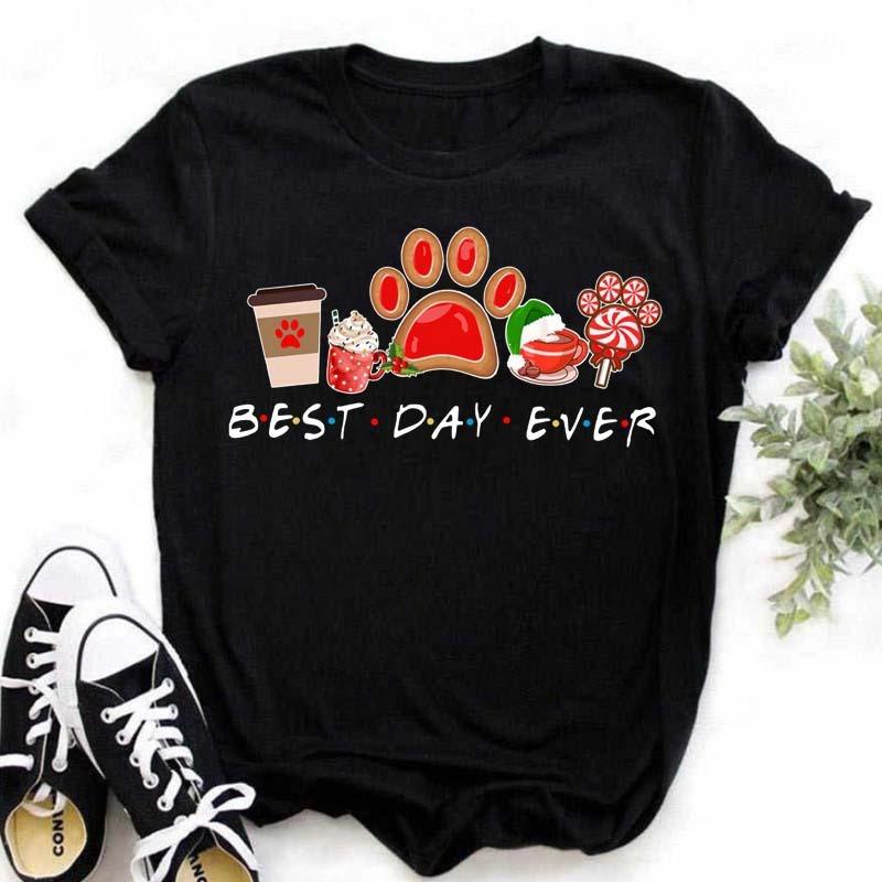 Womens Black Dog Claw Printed Tshirt Leopard Love Printed Christmas Reindeer Design Short Sleeve Casual Holiday Tshirt