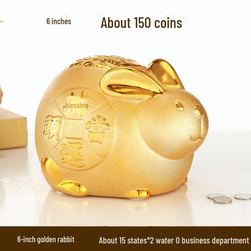 Керамическая копилка с золотым кроликом на удачу - креативный подарок и украшение для дома