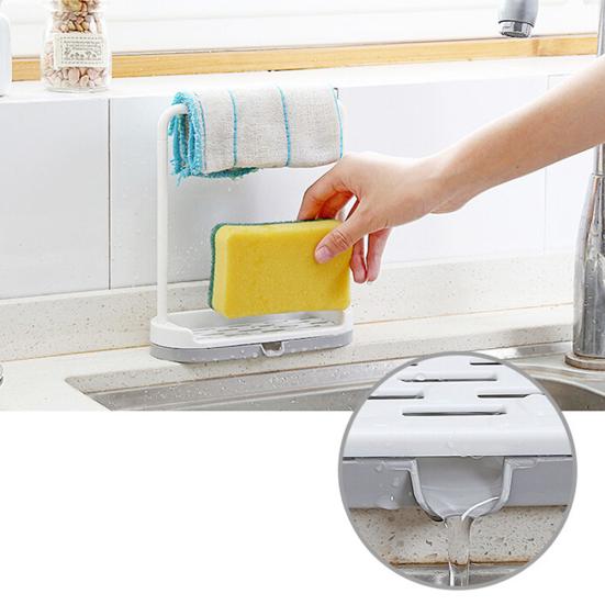 Kitchen Desktop Dish Towel Cleaning Sponge Holder Groove Organizer Storage Rack