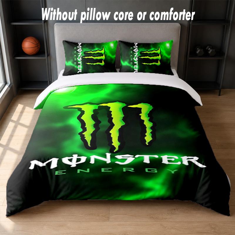 Monster Energy Design Bed Bedding Set 1 Duvet Cover + 2 Pillowcases Soft Breathable Household Bed Linens