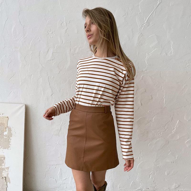 Уютные свободные футболки с длинным рукавом в полоску для женщин, осенние базовые повседневные хлопковые топы с круглым вырезом, блузка в уличном стиле