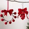Wreath Shape Velvet Bow Christmas Ornament Christmas Pom Pom Pendant  Winter Party Decoration