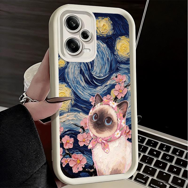 Милый Цветочный Платок Котенка Мягкий Чехол для Телефона для Xiaomi Poco X7 X6 X5 Pro X4 Gt X3 F7 Ultra M8 M7 Redmi 15C 15 14C 13 13C 12 12C
