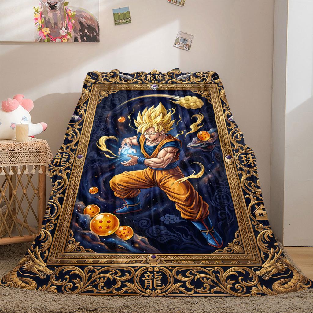 Dragon Ball Sleek Cartoon Flannel Blanket, Printed Design for Sofa and Chair, Comfortable Travel Blanket Picnic_LIAN