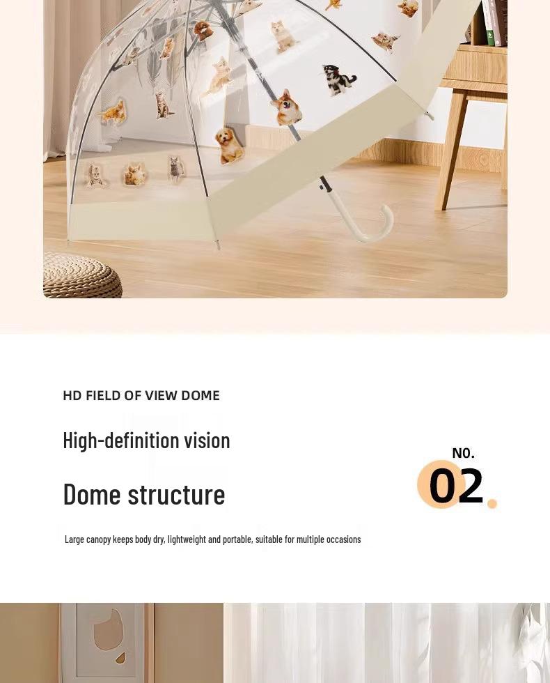 Fully Automatic Japanese Black Kitten Umbrella, Transparent & Reinforced with Long Handle.