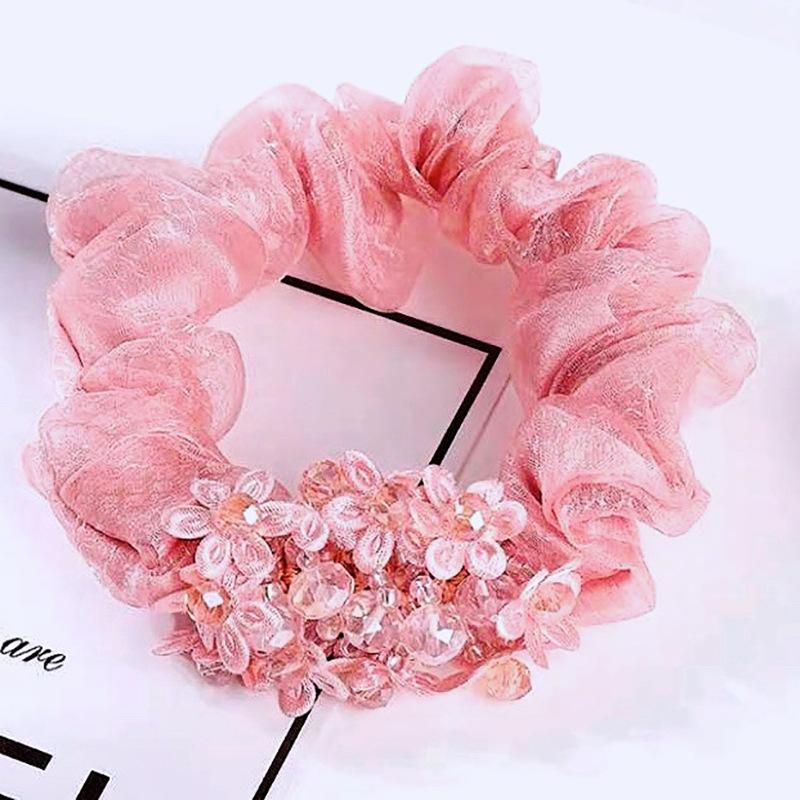 Корейская версия Органзовой резинки для волос Темпераментная повязка на голову Женская резинка Хвост Женские аксессуары для волос Кристальная цветочная резинка для волос