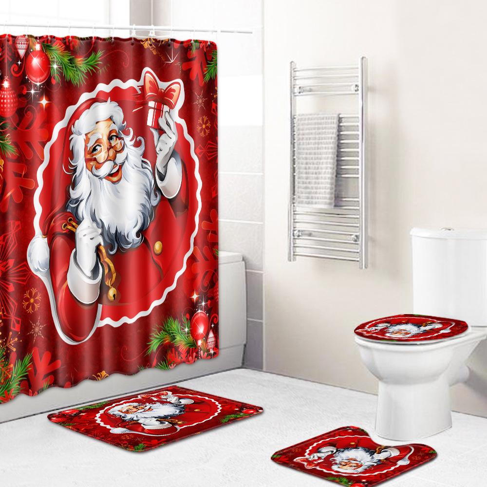 Christmas Bathroom Four-Piece Combination Set Household Door Mat Bedroom Floor Mat Living Room Carpet