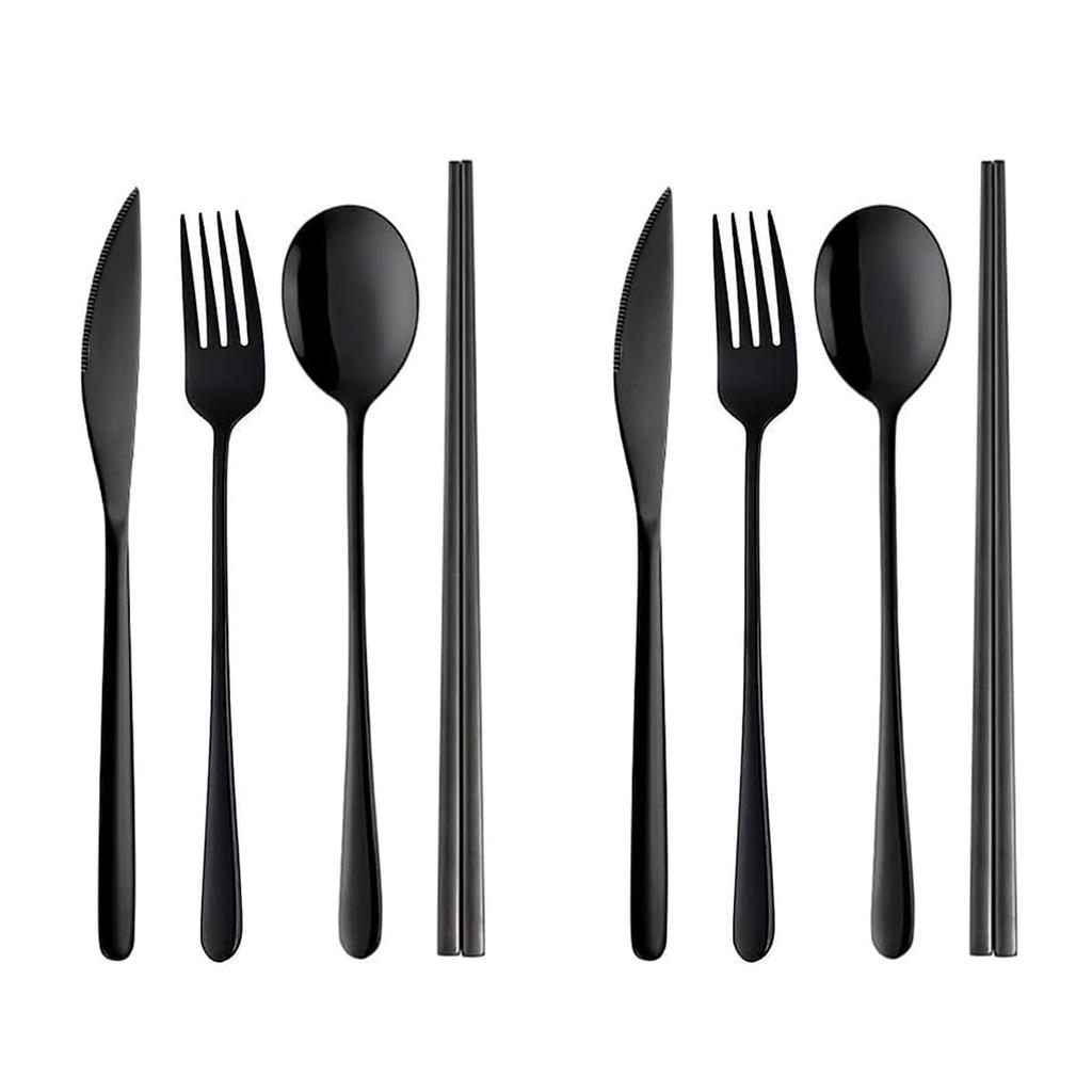 Hive Mind Nordic Cutlery Assortment Set Set of 4 Spoon, Fork, Knife, Chopsticks, (8 Pieces)