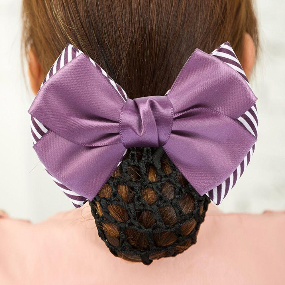 Lady Nurse Bowknot Ribbon Stripe Women Barrette Net Bun Crochet Net Bun Hair Cover Net Bun Snood