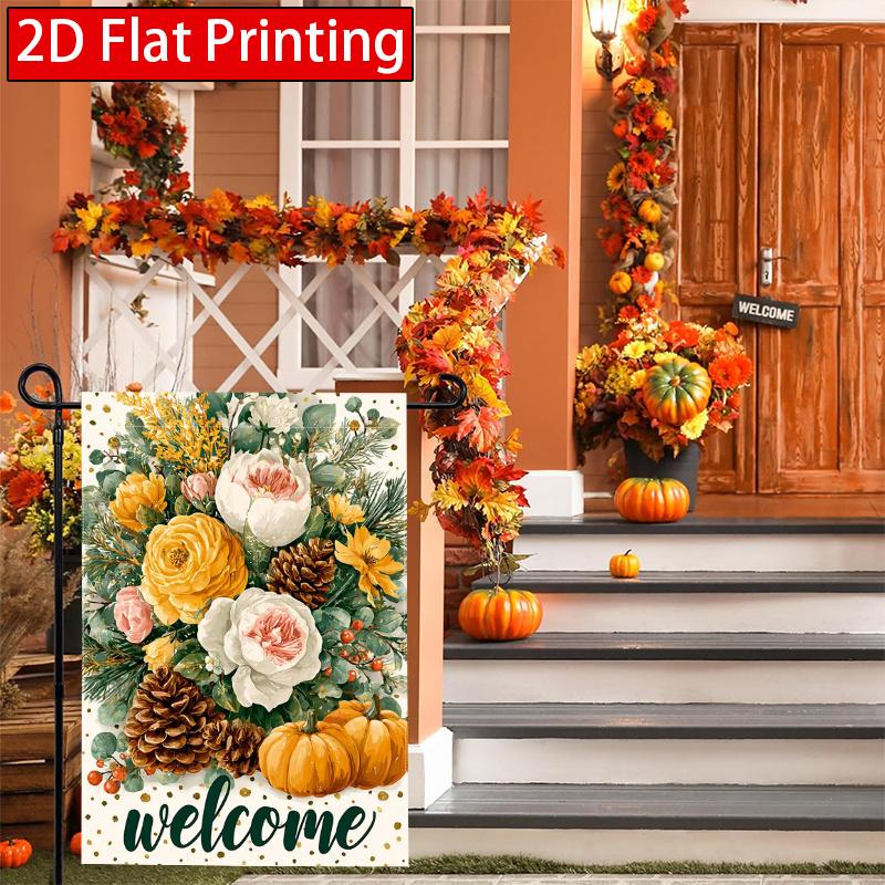 2D Flat - 2D Flat Autumn Flowers Pumpkin Thanksgiving Garden Flag (2) X 2 (1) Outdoor Garden Flag Double-Sided Home Decoration Courtyard Decoration O