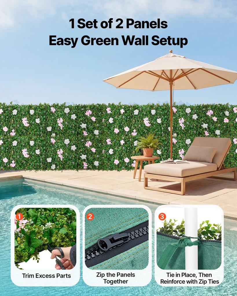 Artificial Luxury Flower Wall Backdrop, 2 PCS, Each Panel 61 x 243.8 cm, Gorgeous 3D Silk Floral Backdrop Pet Friendly, Easy Installation Flower Wall