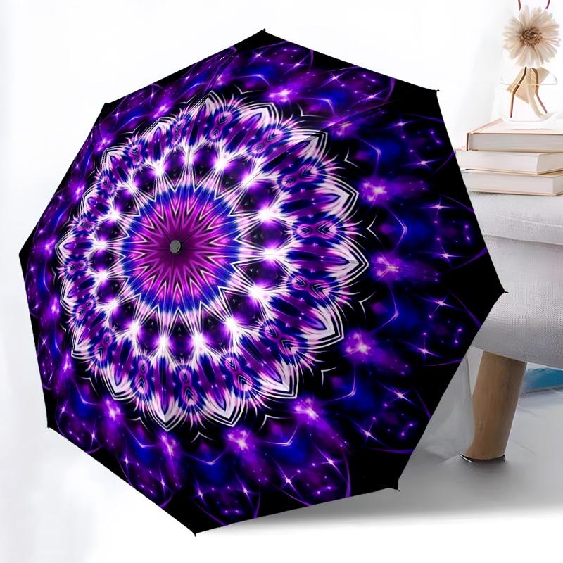 1pc Purple Mandala Automatic Open/Close Umbrella, Compact Travel Umbrella, 8-Rib Sturdy Frame - Ideal Gift for Friends yy251118011