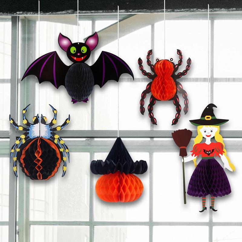 Halloween Decoration 3D Honeycomb Ball Pendant Party Background Wall Hanging Accessorie Halloween Pumpkin Spider Ghost Ornament