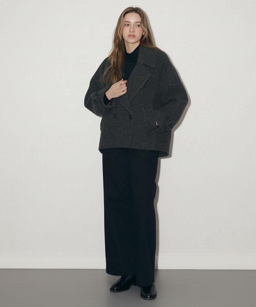 Brillemonths Blended Double Half Coat [Herringbone Black]