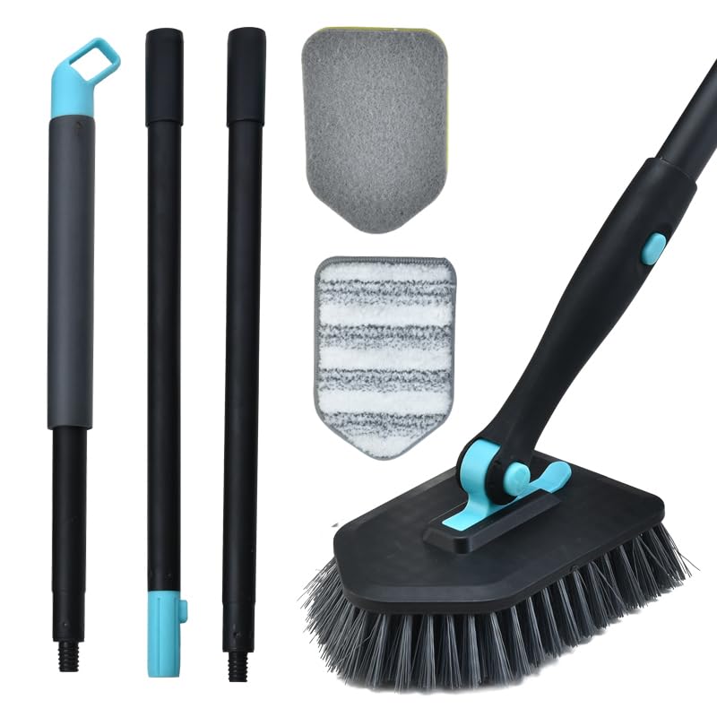 HYRA 3 in 1 Scrub Cleaning Brush with Long Handle 51'' - Shower Bathtub Tub & Tile Scrubber Brush Long Handle Cleaning Brush