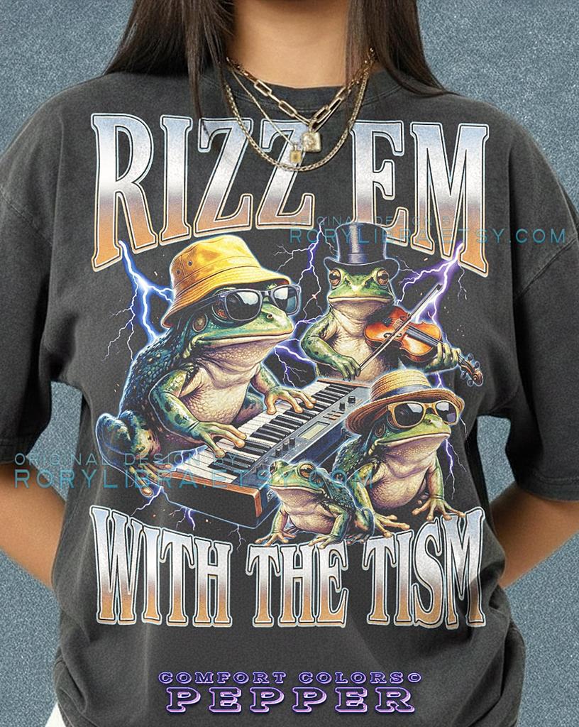 Rizz Em With The Tism Comfort Colors® TShirt and kids tshirt, Funny Meme Frog Band Lightning 90S Graphic Retro Tee, Y2K Streetwear Toad Gift