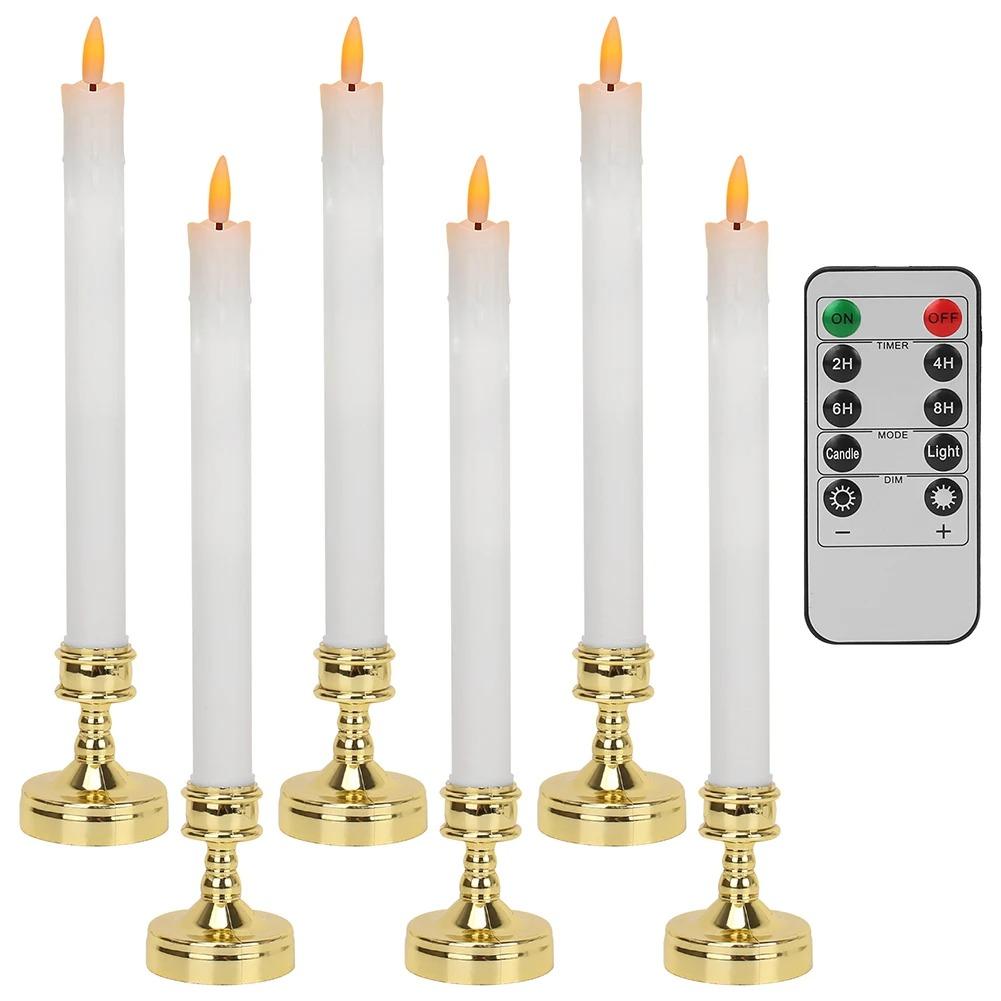 Упаковка из 6 шт. беспламенных конических свечей с основанием, мерцающая светодиодная чайная свеча с подсвечником для Хэллоуина, свадьбы, Рождества, домашнего декора