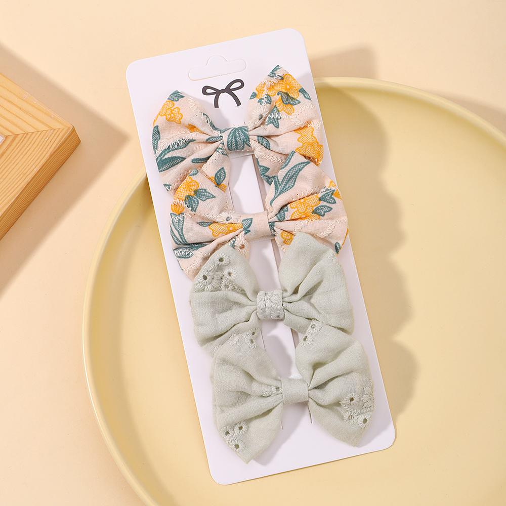 4Pcs/Set Sweet Hair Bows Hair Clip Children Lovely Bowknot Hair Pins for Baby Girls Hair Accessories Print Hollow Hairgripe Gift