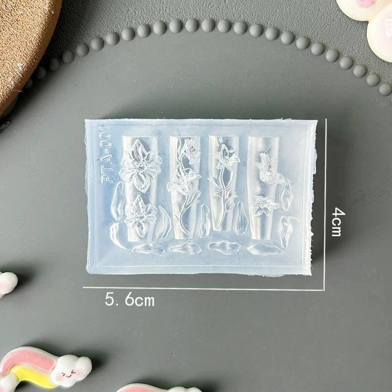 3D Flower Silicone Nail Mold Lily & Hibiscus Petals Carving Template Gel Polish Stencils for Spring Summer Manicure Decor