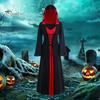Women Cosplay Dress Dark Style Halloween Party Witch Costume Lace-up Strap Hooded Color Matching Long Horn Sleeves A-line Performance Dress