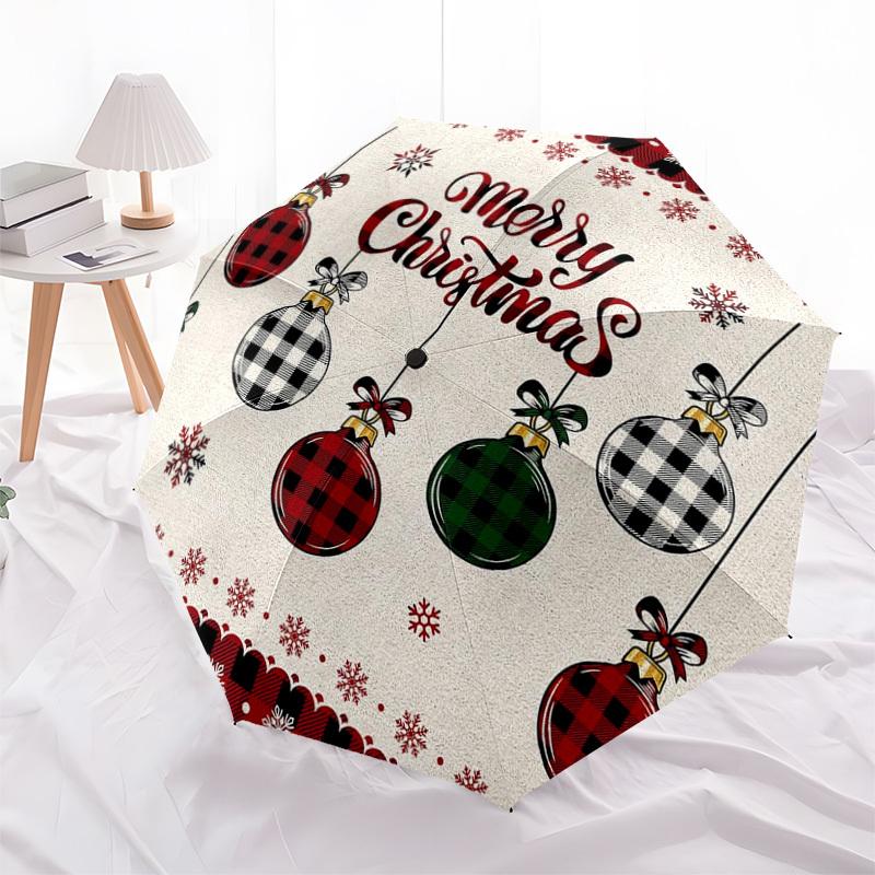 1pc Christmas Ornaments Plaid Decorative Mat Umbrella with Plastic Handle,Suitable for All Seasons Home Travel Outdoor UmbrellaDD244