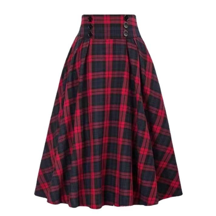 Юбка А-силуэта из фланели в клетку в стиле ретро с высокой талией — облегающая и стильная на осень/зиму