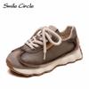 Женские кроссовки из натуральной кожи с круглым носком и шнуровкой, удобная модная повседневная обувь