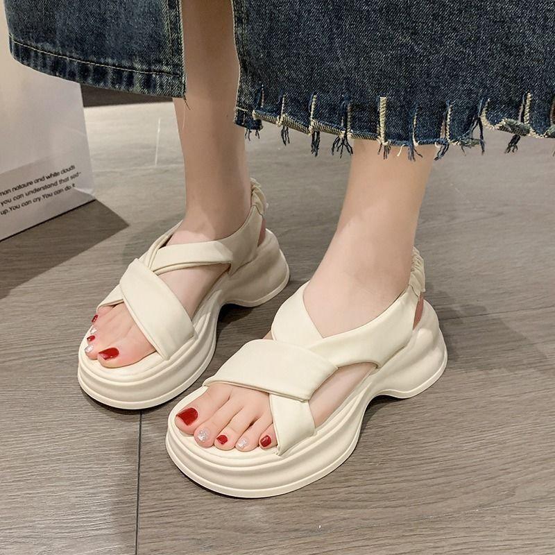 Soft Leather Sandals Women's 2025 Summer New Muffin Platform Small Beach Shoes Design Feeling with Skirt Roman Shoes