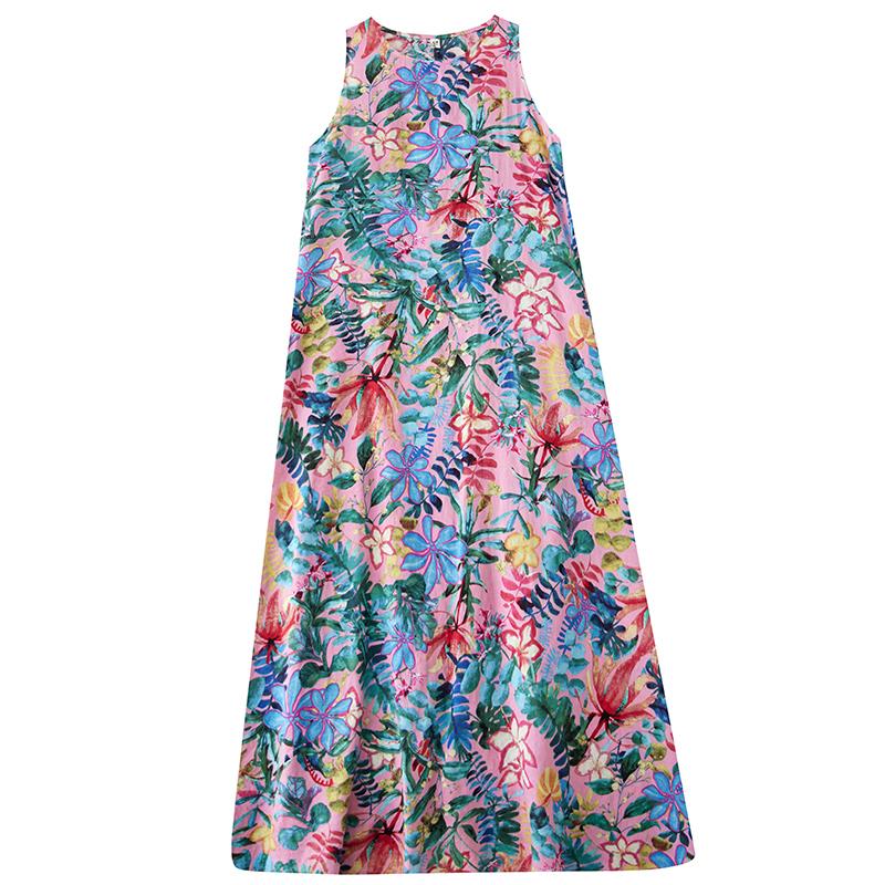 Dimanaf 2025 Women Summer Dress Ladies Basic Long Linen Flower Dress 8131