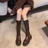 Cowhide Version~ Leather Round Head Leather Buckle Boots Thick Heel But Knee Boots Knight Boots Women'S Boots High Boots
