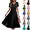 Women's Summer Casual Fashion Print Pocket Short Sleeve V-Neck Swing Dress