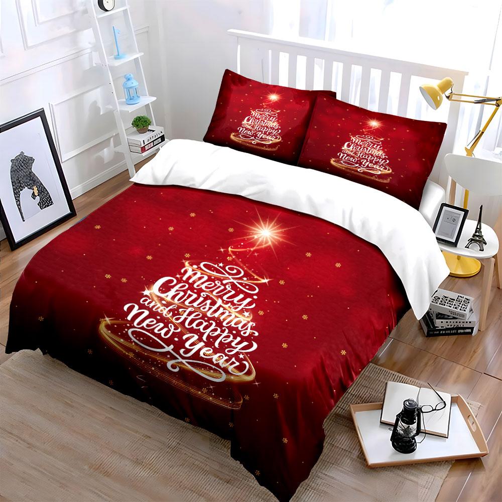 Christmas Tree with Festive Text Bedding Duvet Cover Set Duvet Cover Pillowcases (1*Duvet Cover 2*Pillowcases, without duvet insert)