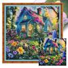 Цветочный Соломенный Домик Полный 14CT Сделай Сам Набивной Набор для Вышивания 50x50см Наборы для Вышивания Крестом с Принтом для Взрослых Домашний Декор