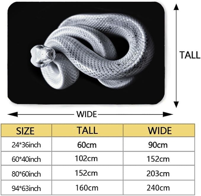 Snake Rug, Stylish Simple Black Background White Snake Animal Carpet, Soft and Comfortable Room Decoration Snake Carpet Washable Rug, Suitab