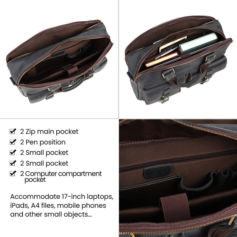 Винтажная мужская сумка из коровьей кожи Mad Horse Commuter Computer Bag из натуральной кожи Premium Business Briefcase Mens Bag