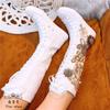 Luxurious Knee High Cut Canvas Shoes Women Lace-up Mid Calf Boots Flat Heel Female Casual Shoes High-top Boots Flats Canvas Shoe