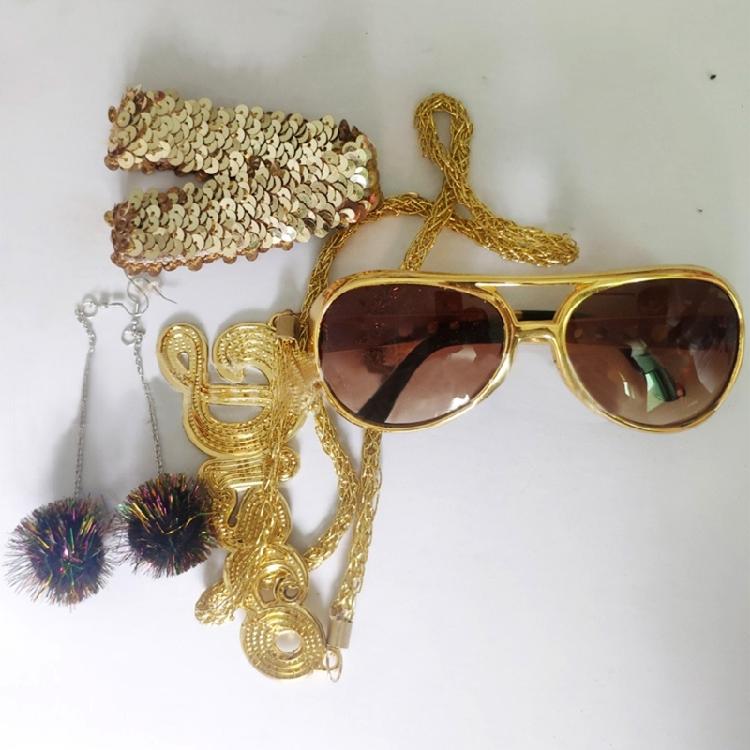 Костюмы для дискотеки, Аксессуары для диско 50-х 60-х 70-х 80-х, Серьги-шары, Ожерелье, Повязка на голову, Солнцезащитные очки для Хэллоуина