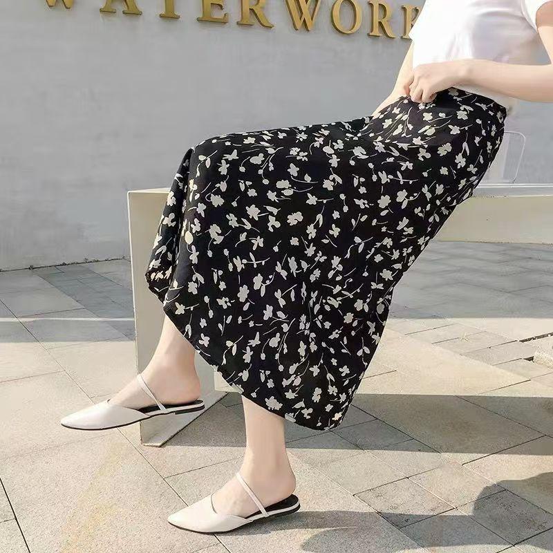 Юбка миди с цветочным принтом для женщин, летняя юбка с высокой талией и принтом средней длины, юбка-трапеция