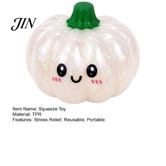TPR Material Fidget Toy Halloween Pumpkin Squeeze Stress Ball, Soft Golden Glitter Medium Size Ball for Kids Adults, Slow Rising Decompression