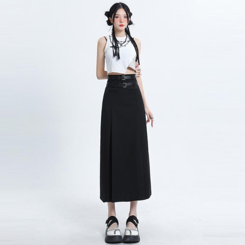 Юбка-миди с высокой талией для женщин, осенняя повседневная плиссированная длинная юбка трапециевидной формы, серая, черная, модная одежда в корейском стиле, женская Y2k