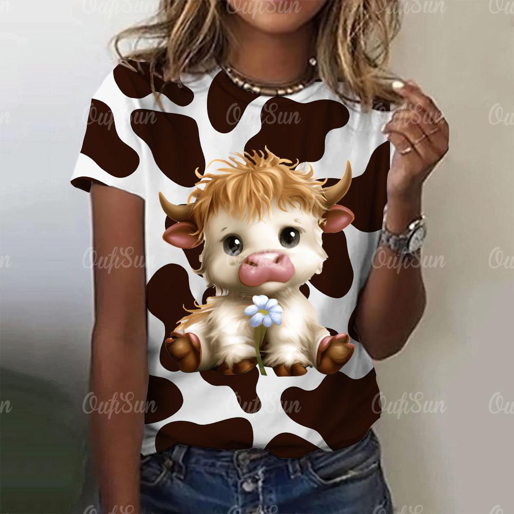 Fashion Women's T-shirts 3D Black And White Dairy Cow Print Cute Animal Short Sleeves Tees Tops Summer New Trend Female Clothing
