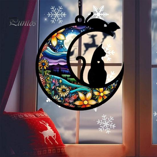 Hanging Ornament Colourful Cat/Dog On The Moon Design with Hanging Hole Vibrant Color Window Hanging Memorial Pendant Home Decoration