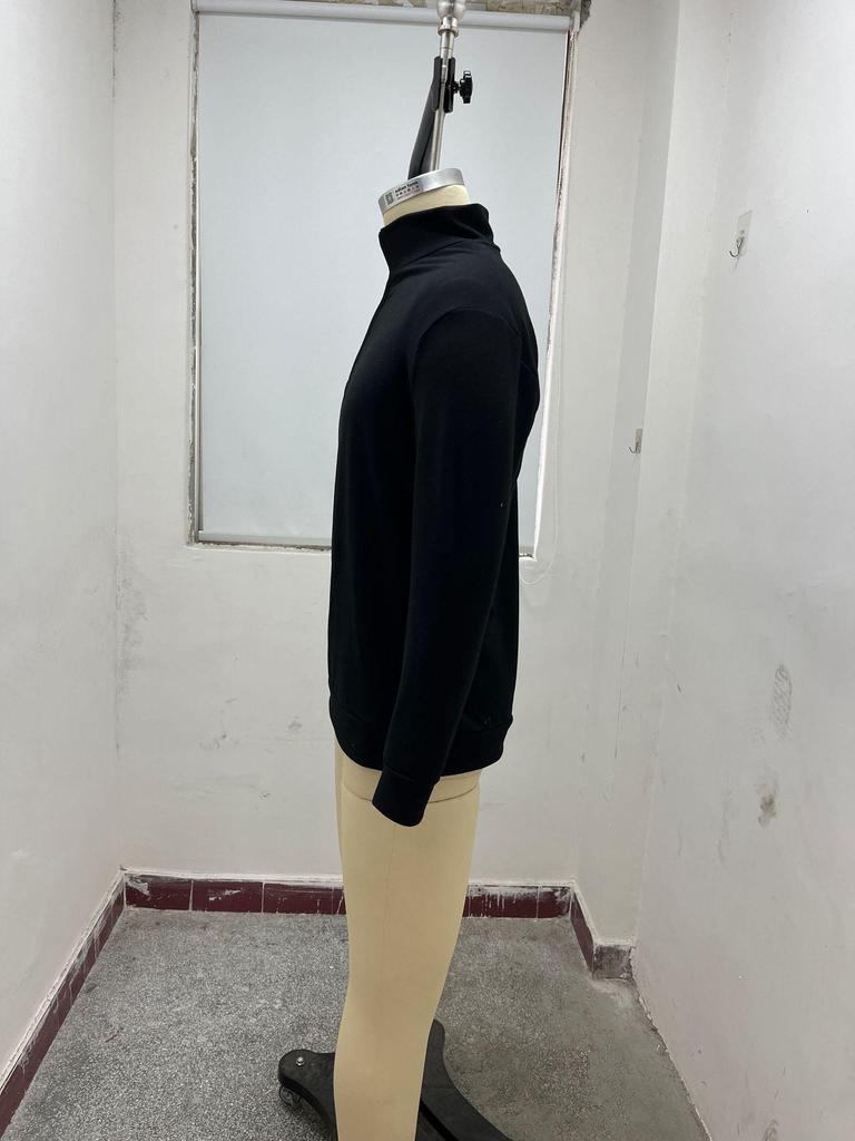 Men's Autumn Long Sleeve V-Neck Wool Polo Shirt with Plush Zipper