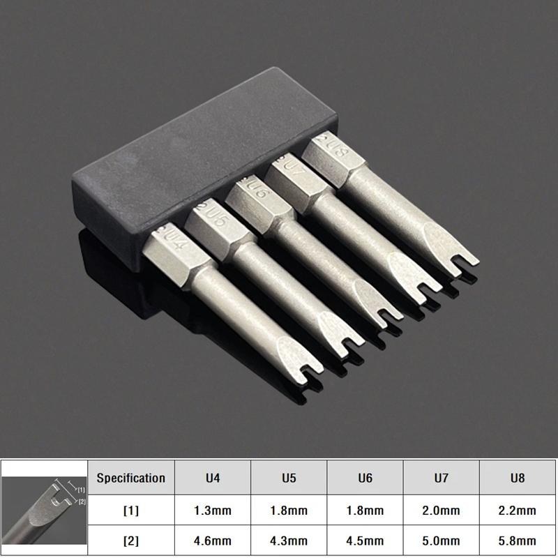 Набор бит для электрической отвертки с магнитным наконечником U-образной формы, шестигранник 1/4 дюйма, стальное сверло-наконечник U-образной формы S2, 50 мм U4 U5 U6 U7 U8