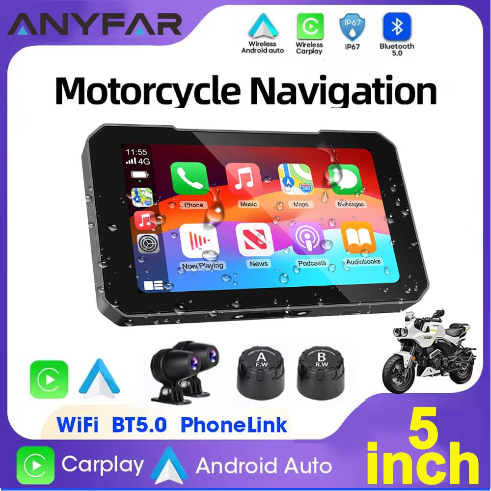 5INCH Screen Motorcycle CarPlay Screen Support Dual Camera Record with Wireless CarPlay and Android Auto IP67 Waterpr