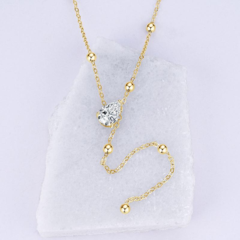 Chokers Necklaces 14K Gold Filled 2.0ct Pear Moissanite Necklace Chain-Style Tassel Design Y Design Pendant Necklace